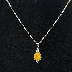 Inlaid Yellow Faux Stone and Silver Adjustable Necklace